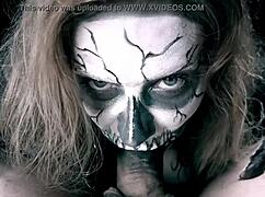skeleton halloween girl deepthroats monster cock in horror parody cumshot