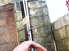 can you believe this horny ebony schoolgirl slut bent over in wet uniform for rough outdoor doggystyle monster cock garage pounding?