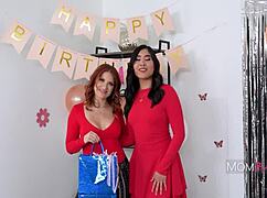 stepson pounds me and milf friends' big tits pussies on my birthday