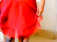 shemale sissy pisses on own curvy body in bathroom pov riding small cock humiliation