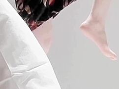 Skinny asian college girl flaunts legs feet in sexy one piece