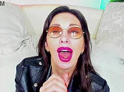 sexy milf in glasses gives sloppy blowjob to her big dildo toy