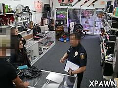 Nasty shop couple screws tight pussy rough with hard sucking action