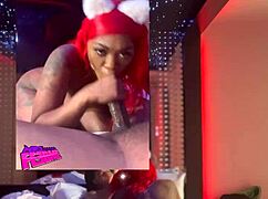 ebony babe deepthroats big black cock sloppy spit cumshot pov