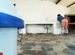 grilling fatty's ass right by the barbecue fire