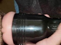Fleshlight gripped tight for intense stroking release