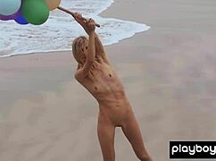 skinny italian blonde farncy torino strips balloons beach naked