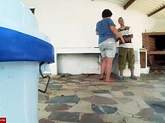 grilling fatty's ass right by the barbecue fire