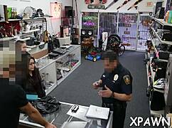 Nasty shop couple screws tight pussy rough with hard sucking action