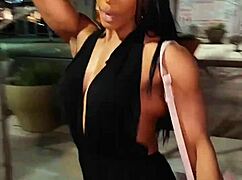 Erotic female bodybuilder babe flexes her muscular power in hot display