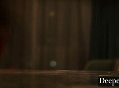 Deeper September and Aaron's Lingerie Fight Ends in Bent Over Rough Pussy Pounding and Creampie