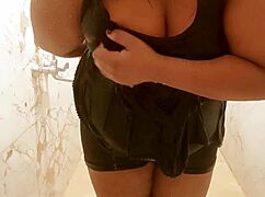 sneaky milf flashes her huge horny boobs in tight spots everywhere