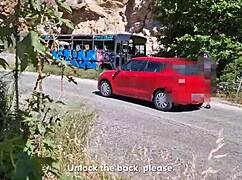 stranded lesbian hitchhikers share my cock for double bj outdoors