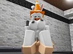 Roblox bunny slut invades locker room for rough fuck