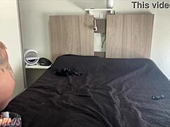 Brazilian tanned housewife blonde big ass tits masturbates huge dildo anal in bedroom homemade piercing tan lines fetish!