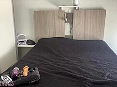 Brazilian tanned housewife blonde big ass tits masturbates huge dildo anal in bedroom homemade piercing tan lines fetish!