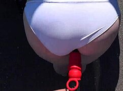 gf straps on to pound milf's fat ass outdoors by the car pov