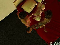 she craves a steamy 3d threesome sandwich with big tits bouncing