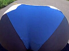 gf straps on to pound milf's fat ass outdoors by the car pov