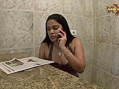 dude calls tech to fix machine but ends up with facial cumshot from big ass latina