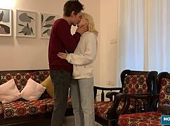 damn blonde babe deepthroats lover's monster cock pov then rides rough to wet orgasm!