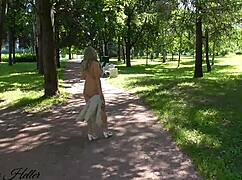 blonde cutie flashes big tits and goes nude risky in st petersburg public streets