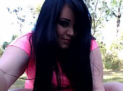 look at this fat bbw belly jiggling outdoors while big tits bounce in public fetish show!