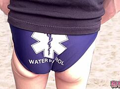 i borrow hot lifeguard uniform for secret masturbation and handjob cum 😈💦 uniform fetish