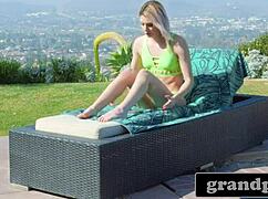 Ugly Old Fart Rides Skinny Stepgranddaughter's Tight Pussy on Sofa