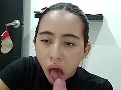 Hot guy devours stepsister's pussy passionately. She gulps down his thick cum.