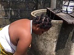 dirty fat bitch bends over laundry for outdoor monster cock pounding