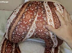 curvy redhead step-mom stuck bending over bed in leggings for creampie