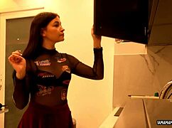 Big ass brunette babe, flash those panties under your tiny miniskirt?