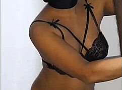 Skinny black latina babe sucks cum from massive colombian cock