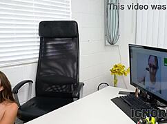 Brunette casting babe no turning back from desk fuck