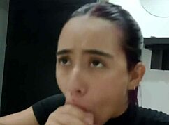 Hot guy devours stepsister's pussy passionately. She gulps down his thick cum.