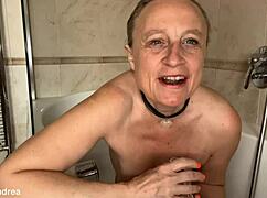 Chubby Blonde Bimbo Spreads Big Pussy Lips in Bath for Horny Solo Play!