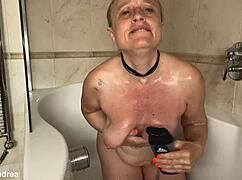 Chubby Blonde Bimbo Spreads Big Pussy Lips in Bath for Horny Solo Play!