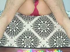 sexy milf poses in hot red lingerie showing natural tits