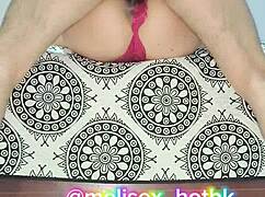 sexy milf poses in hot red lingerie showing natural tits