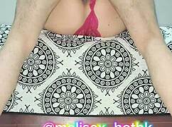 sexy milf poses in hot red lingerie showing natural tits