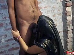 desi bhabhi moans in black saree during doggy style pounding