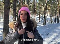 damn, lost teen rips clothes for forester's creampie in snowy forest