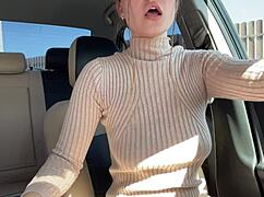Busty Russian Mom Fingers Pussy to Wild Orgasm in Car