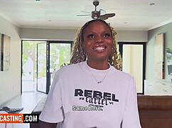 Damn, cute black teen 18+ slurps massive white cock for the gig!