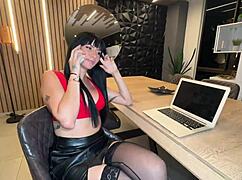 sexy latina secretary bends over desk begging for my monster cock deepthroat