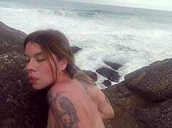 hey stud on the beach, fill my mouth with your hot cum already