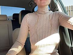 Busty Russian Mom Fingers Pussy to Wild Orgasm in Car