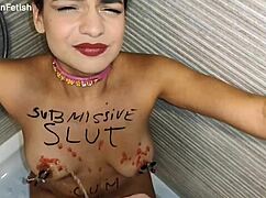 Ana Spears' Submissive BDSM Session with Golden Shower Body Writing and Humiliating Latina Slut Play