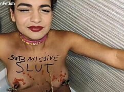 Ana Spears' Submissive BDSM Session with Golden Shower Body Writing and Humiliating Latina Slut Play